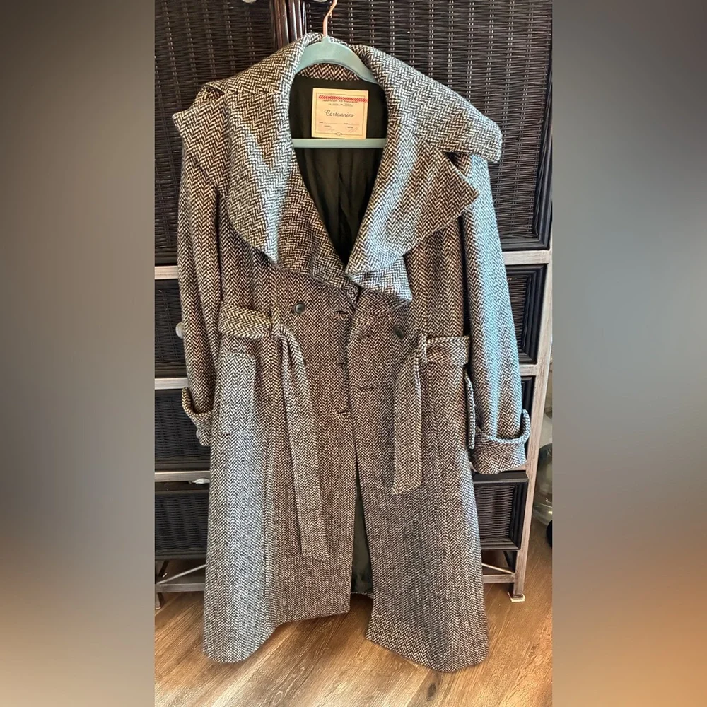 Anthropologie Cartonnier Eduring Tweed Trench Coat Overcoat Jacket s4 - Picture 2 of 4